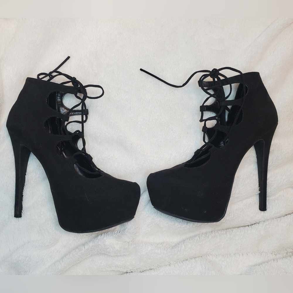 JustFab Stilletoe Platform Heels Black Laceup Ankle Boot Size 8.5